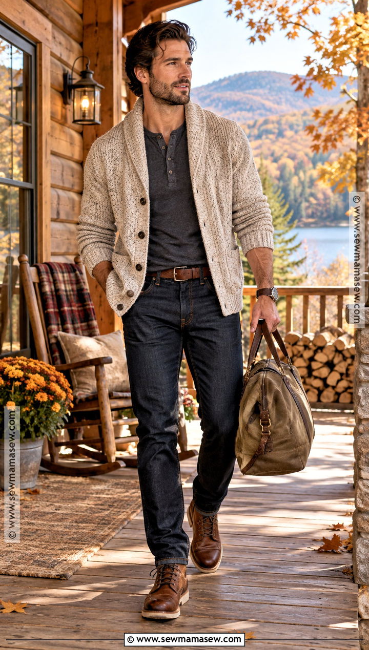 Mens Shawl Cardigan And Henley Fall Outfit - 25 casual fall outfits for men