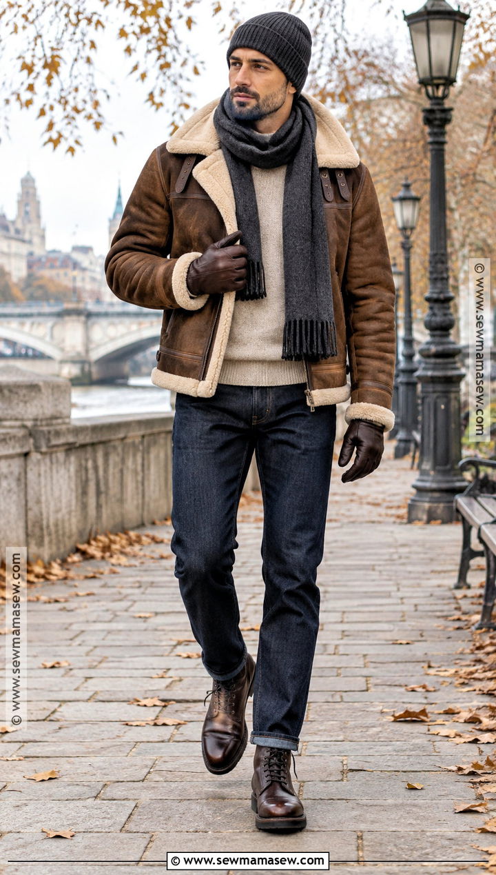 Mens Shearling Jacket Fall Outfit - 15 Fall Aesthetic Mens Outfits