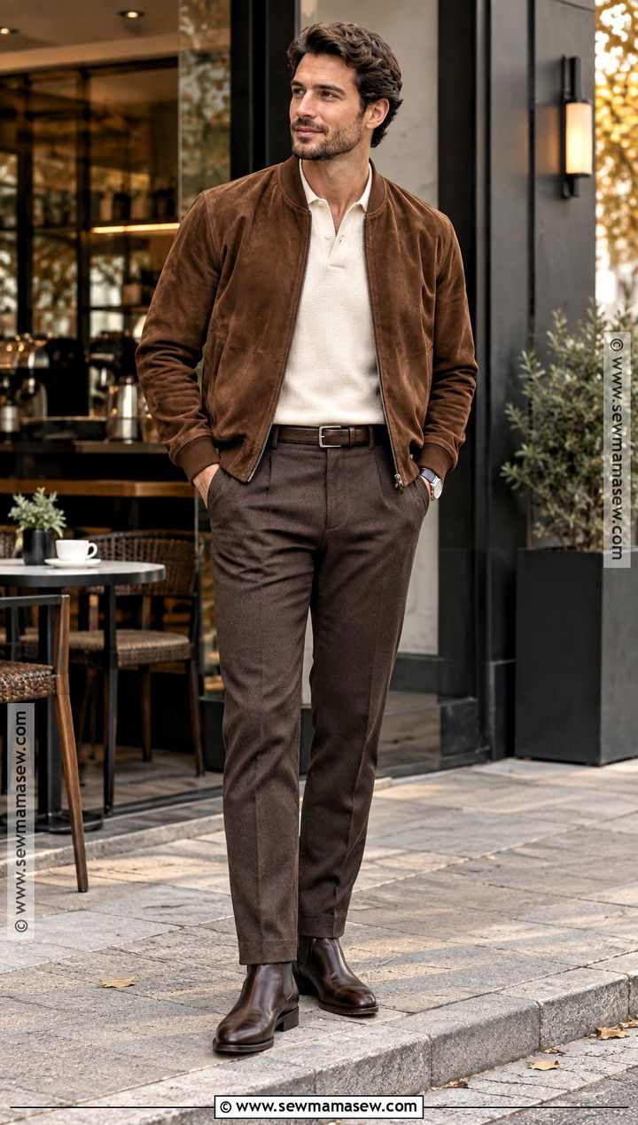 Mens Suede Jacket And Brown Trousers Outfit - 15 Mens Fall 2026 Fashion Ideas