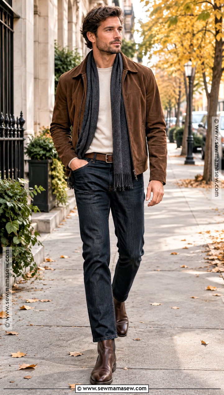 Mens Suede Jacket With Dark Jeans - 15 men's fall fashion clothing ideas