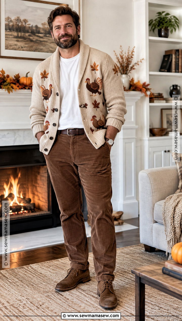 Mens Thanksgiving Cardigan And Corduroy Outfit - 20 man thanksgiving outfit ideas