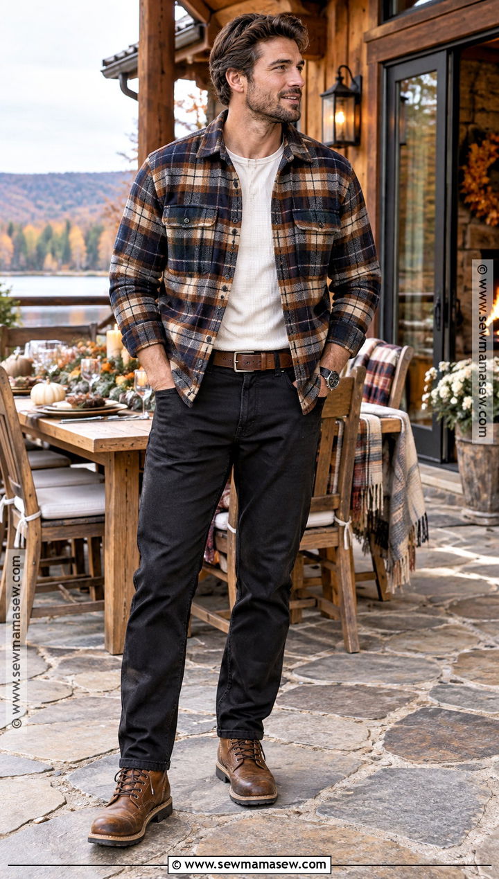 Mens Thanksgiving Plaid Shacket Outfit - 20 man thanksgiving outfit ideas