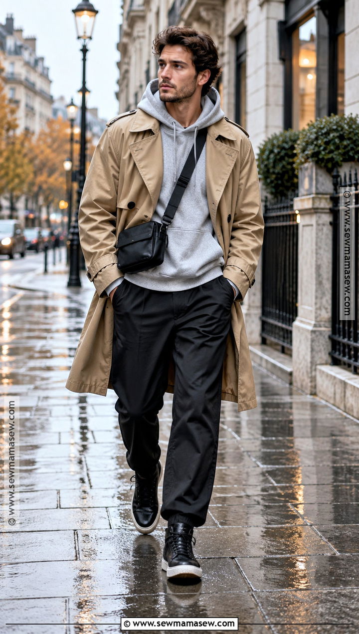 Mens Trench Coat And Hoodie Fall Outfit - 15 fall male outfits casual