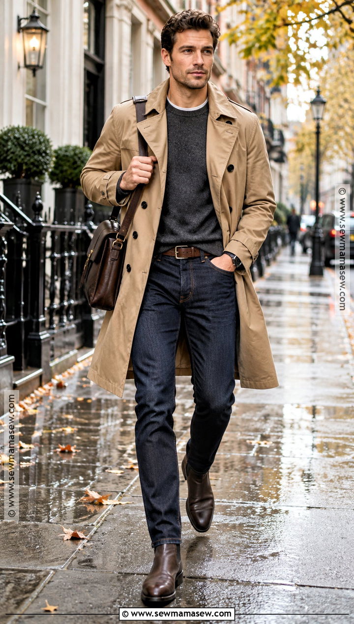 Mens Trench Coat and Jeans Fall Outfit - 25 male fall outfits
