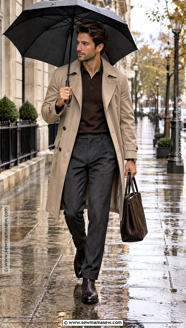 Mens Trench Coat and Knit Polo Fall Outfit - 25 fall outfits men autumn