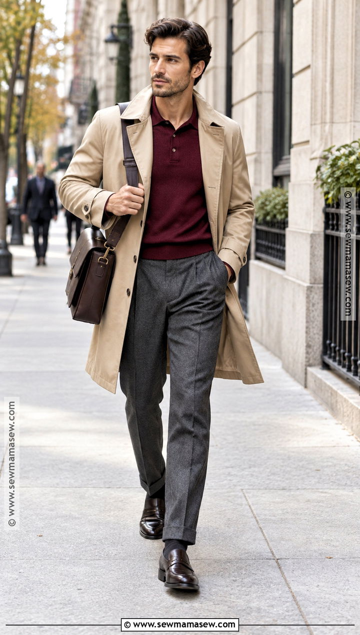 Mens Trench Coat and Knit Polo Fall Outfit - 20 men fall fits