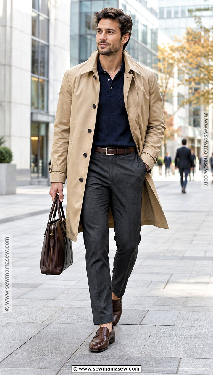 Mens Trench Coat and Knit Polo Outfit - 25 mens fall fashion ideas