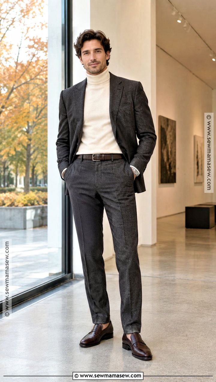 Mens Turtleneck And Suit Fall Outfit - 15 Fall Aesthetic Mens Outfits