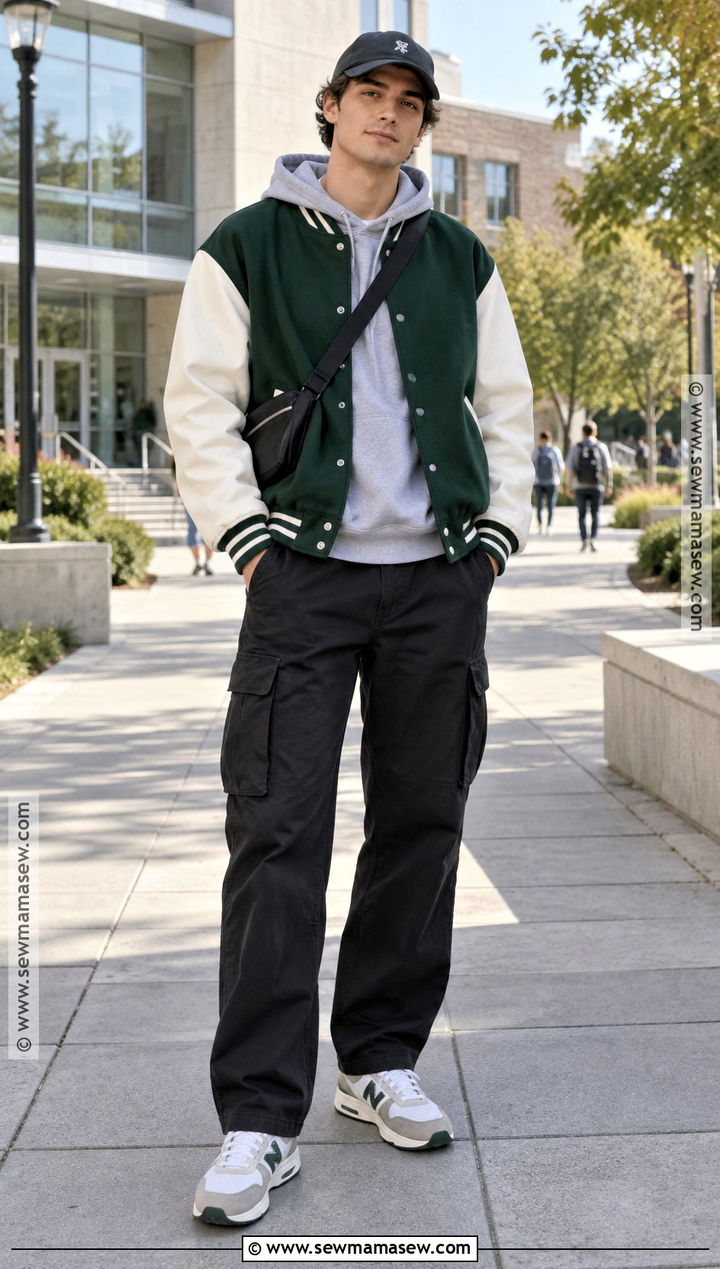 Mens Varsity Jacket With Hoodie And Cargo Pants - 15 men fall fashion casual ideas