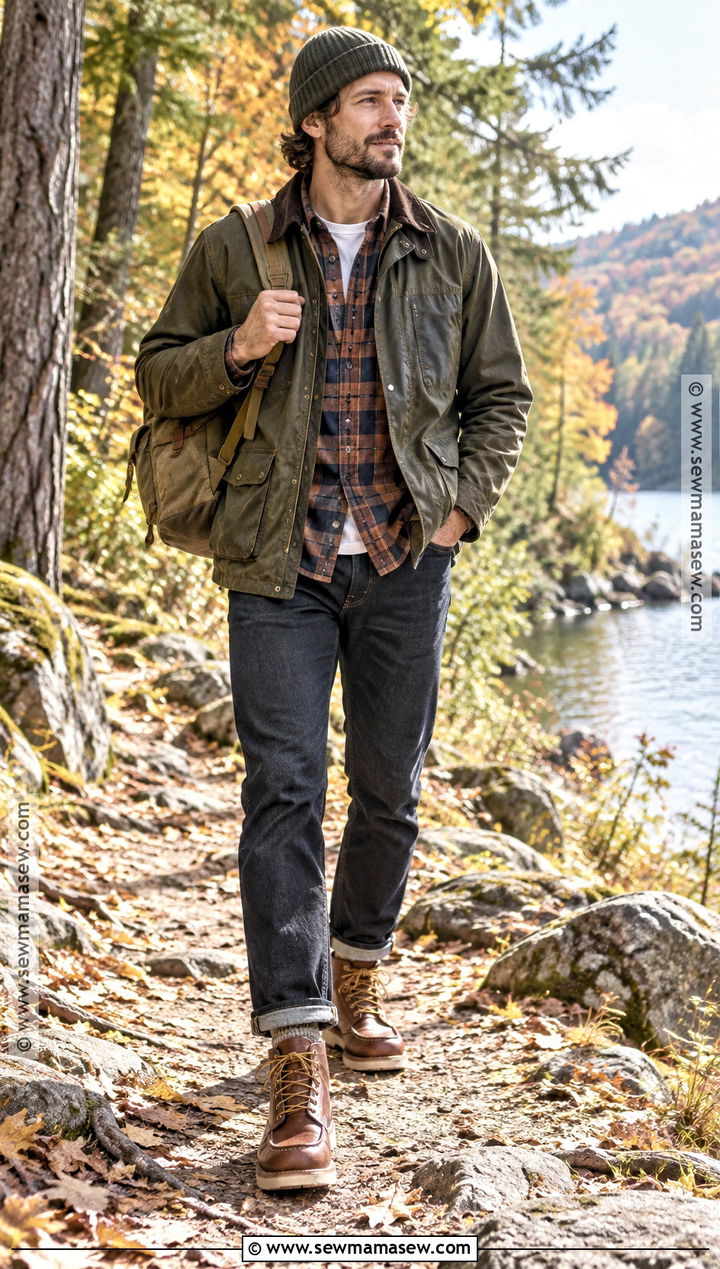 Mens Waxed Jacket and Flannel Outfit - 15 Fall Outfits 2026 Trends for Men