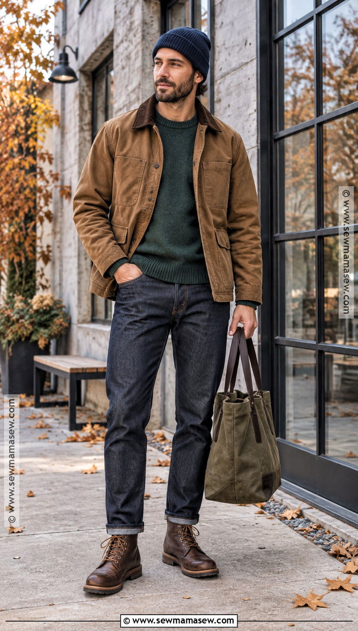 Mens Workwear Jacket And Dark Denim Outfit - 15 2026 Fall Fashion Trends for Men
