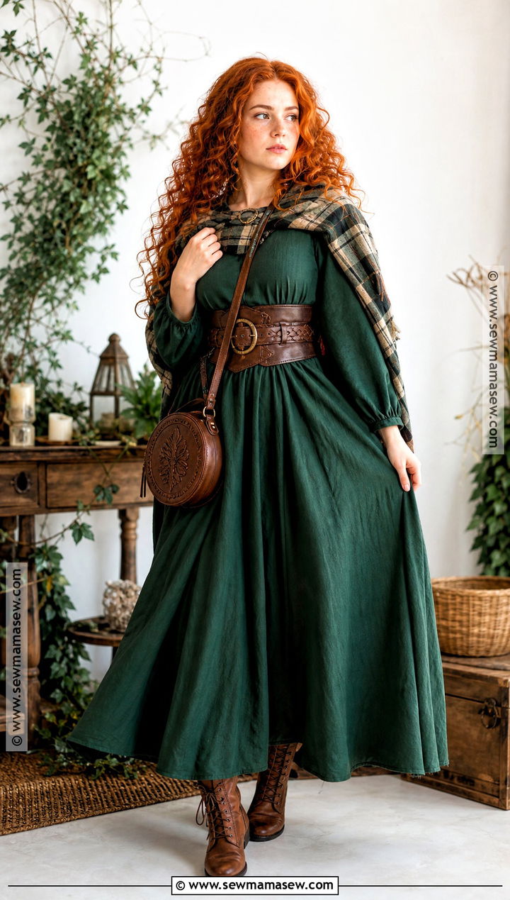 Merida Halloween Outfit With Green Maxi Dress - 30 disney halloween outfits for women