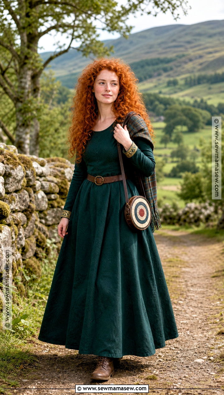 Merida Princess Costume With Dark Green Dress - 35 Princess Costume Ideas