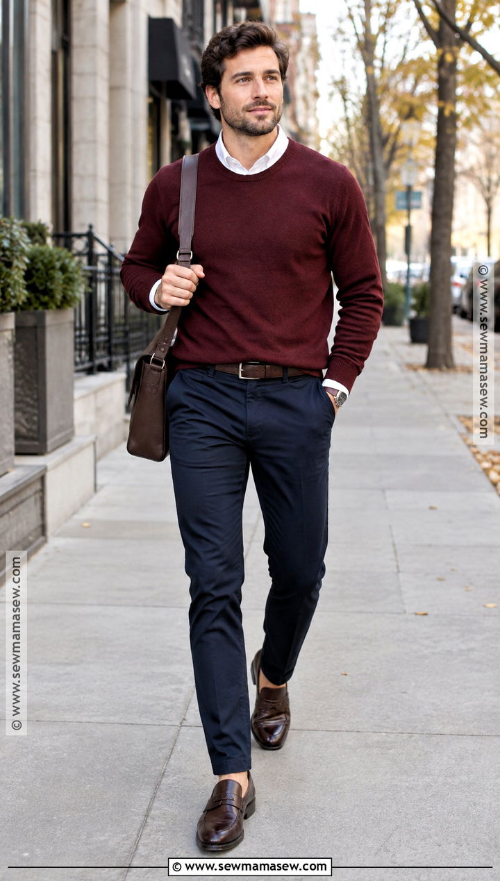 Merino Crewneck Sweater With Chinos And Loafers - 15 men fall outfits business casual