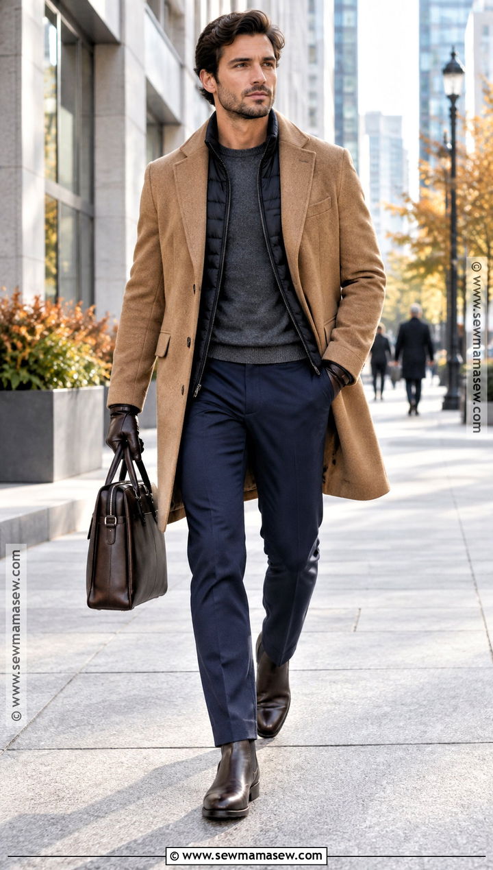 Merino Sweater Gilet and Topcoat Fall Outfit - 15 fall layering outfits for men