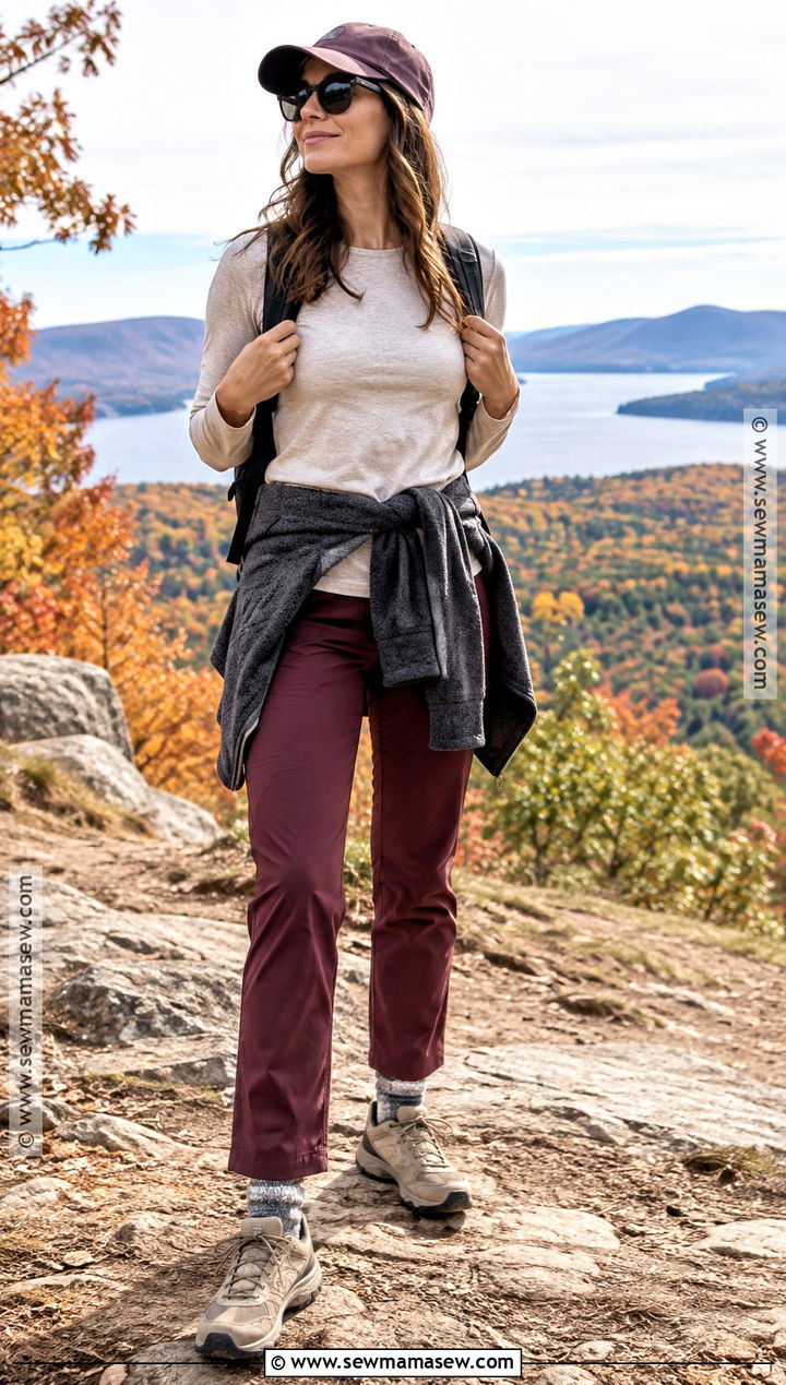 Merino Top And Burgundy Hiking Pants - 15 cute hiking outfit fall casual ideas