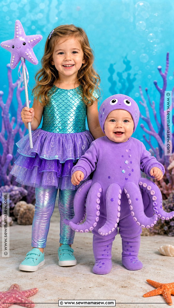 Mermaid And Baby Octopus Sister Costumes - 30 sister halloween costumes toddler for babies