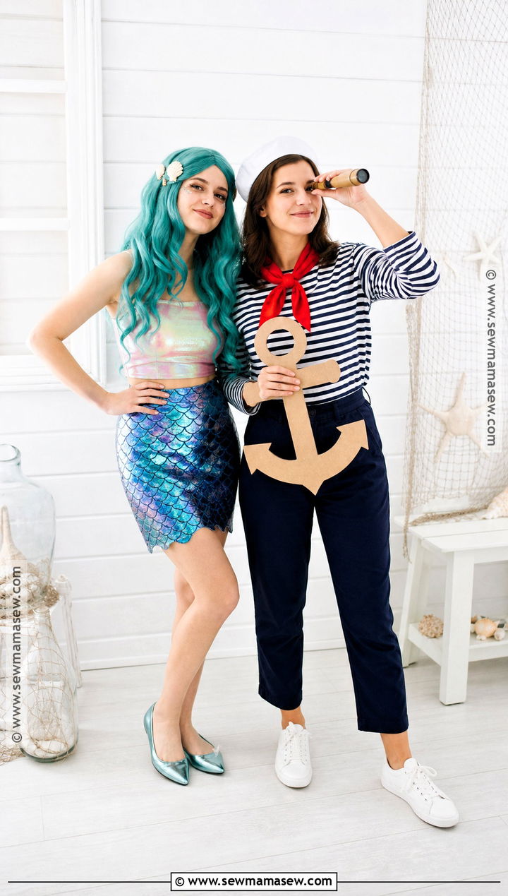 Mermaid And Sailor Friend Duo Costume - 30 friend duo halloween costumes