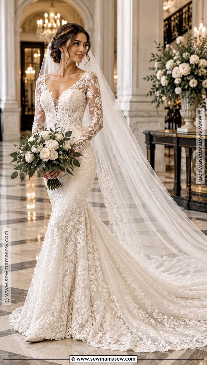 Mermaid Long Sleeve Fall Wedding Dress - 20 long sleeve fall wedding dress ideas