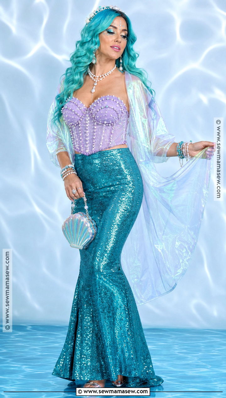 Mermaid Siren Costume With Teal Sequin Skirt - 35 halloween aesthetic costume ideas