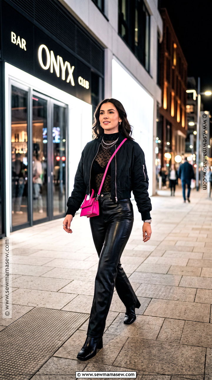Mesh Bodysuit And Leather Pants Fall Club Outfit - 20 club outfits for women fall