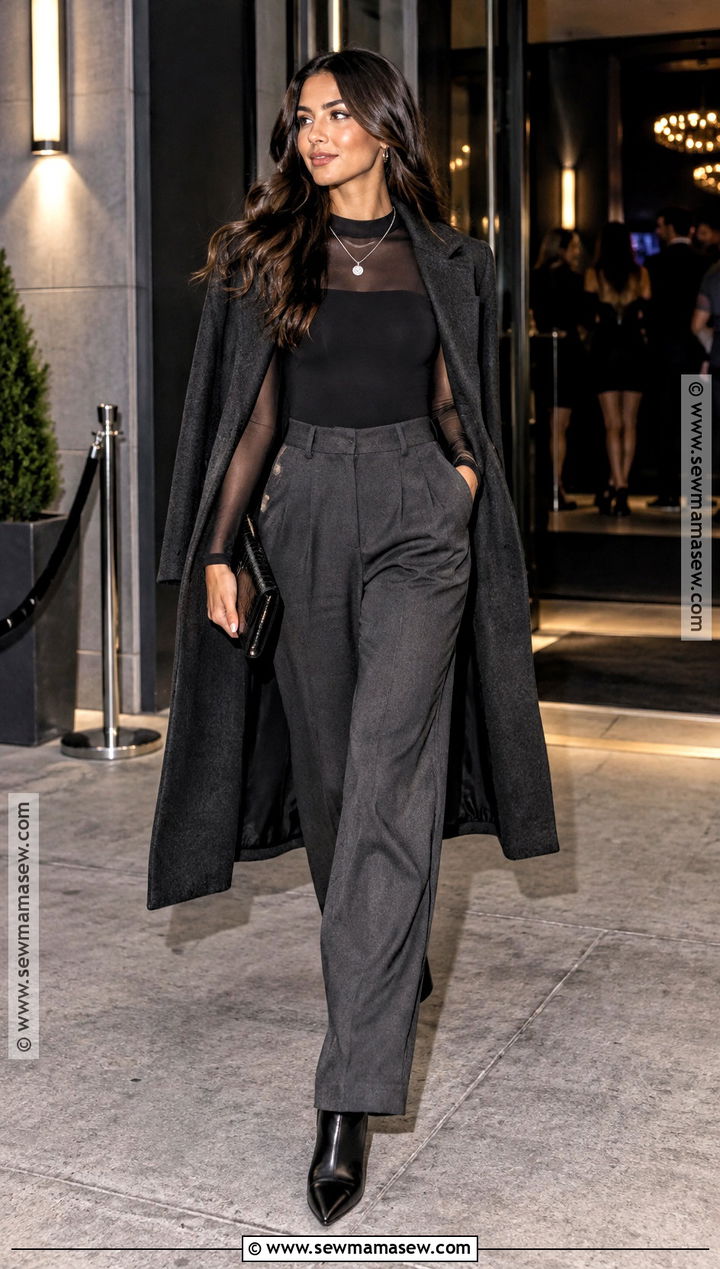 Mesh Bodysuit With Wide Leg Trousers - 20 fall club outfits night going out