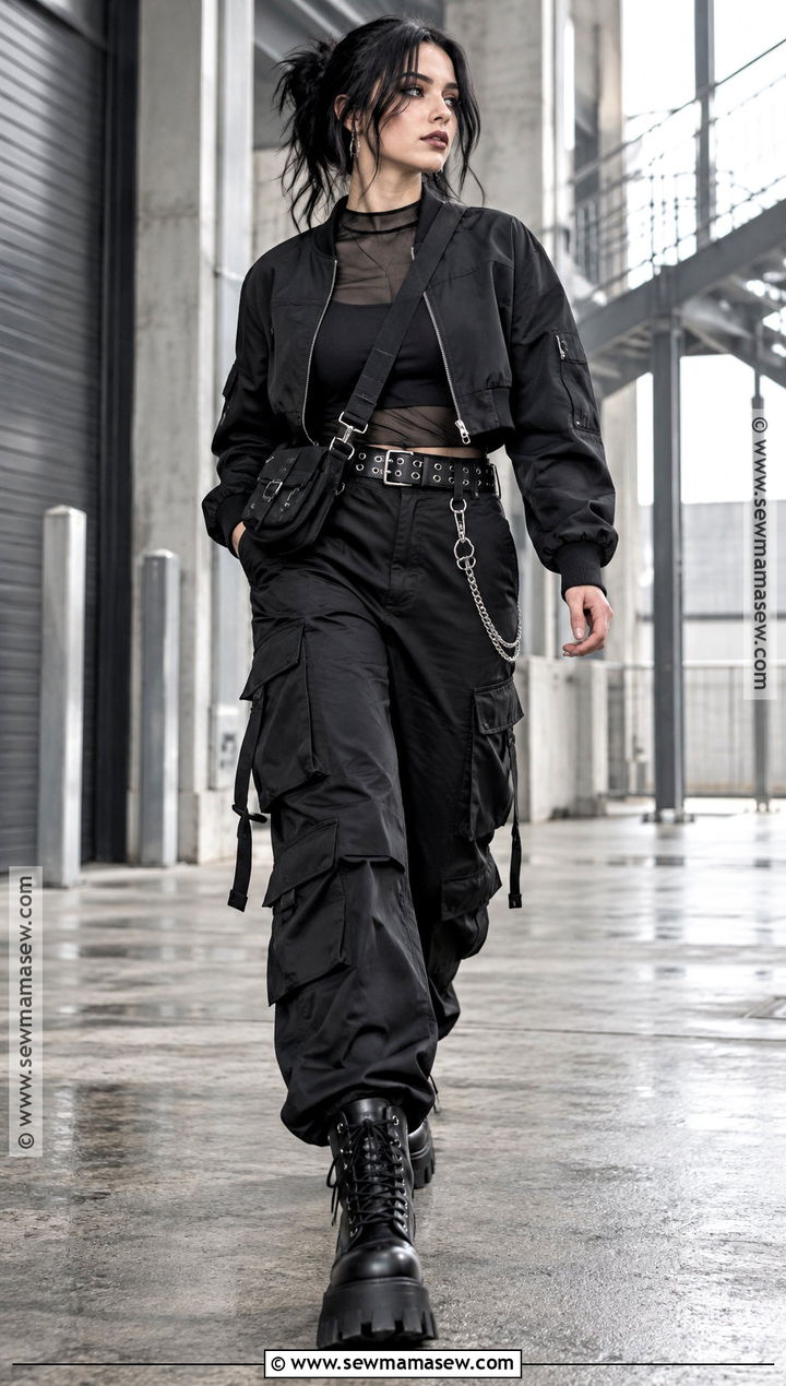 Mesh Top And Cargo Pants Autumn Goth Outfit - 20 autumn goth outfits