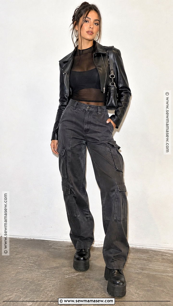 Mesh Top And Cargo Pants Fall Club Outfit - 25 fall club outfits
