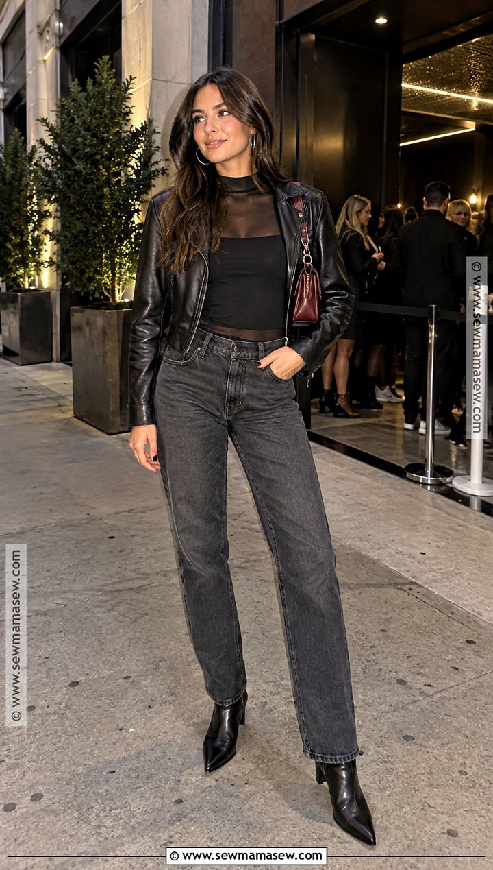 Mesh Top And Straight Leg Jeans Fall Going Out Outfit - 30 fall going out outfits