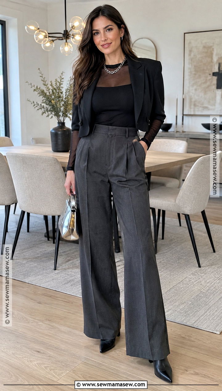 Mesh Top And Wide Leg Pants Thanksgiving Outfit - 15 Edgy Thanksgiving Outfits for Women
