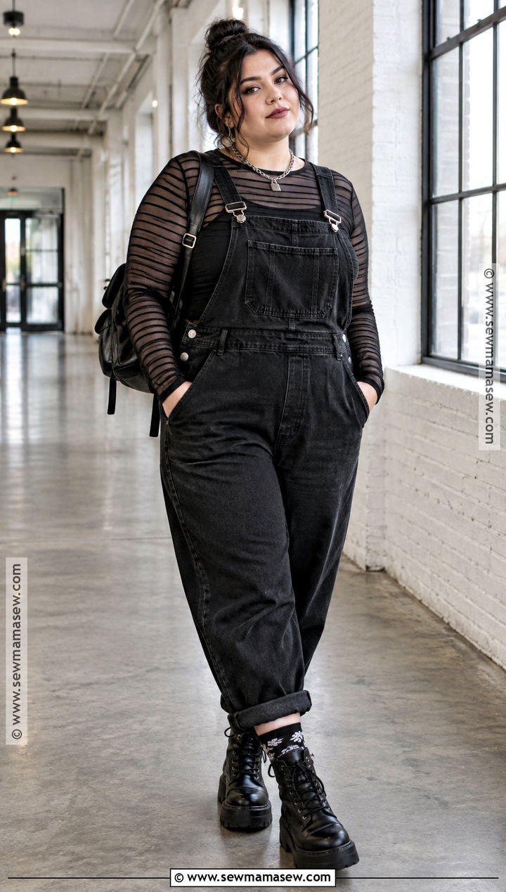 Mesh Top and Black Overalls Grunge Outfit - 15 casual grunge outfits fall