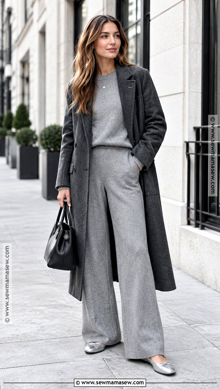 Metallic Flats With A Monochrome Knit Outfit - 15 fall flat shoes for women