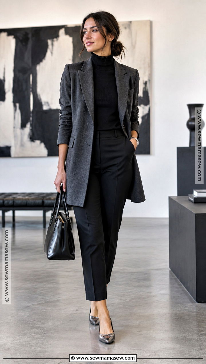 Metallic Flats With Black Trousers And Turtleneck - 20 fall flats outfit ideas