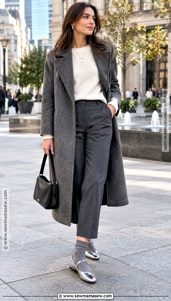 Metallic Mary Jane Flats With Neutral Fall Outfit - 20 mary jane flats outfit fall ideas