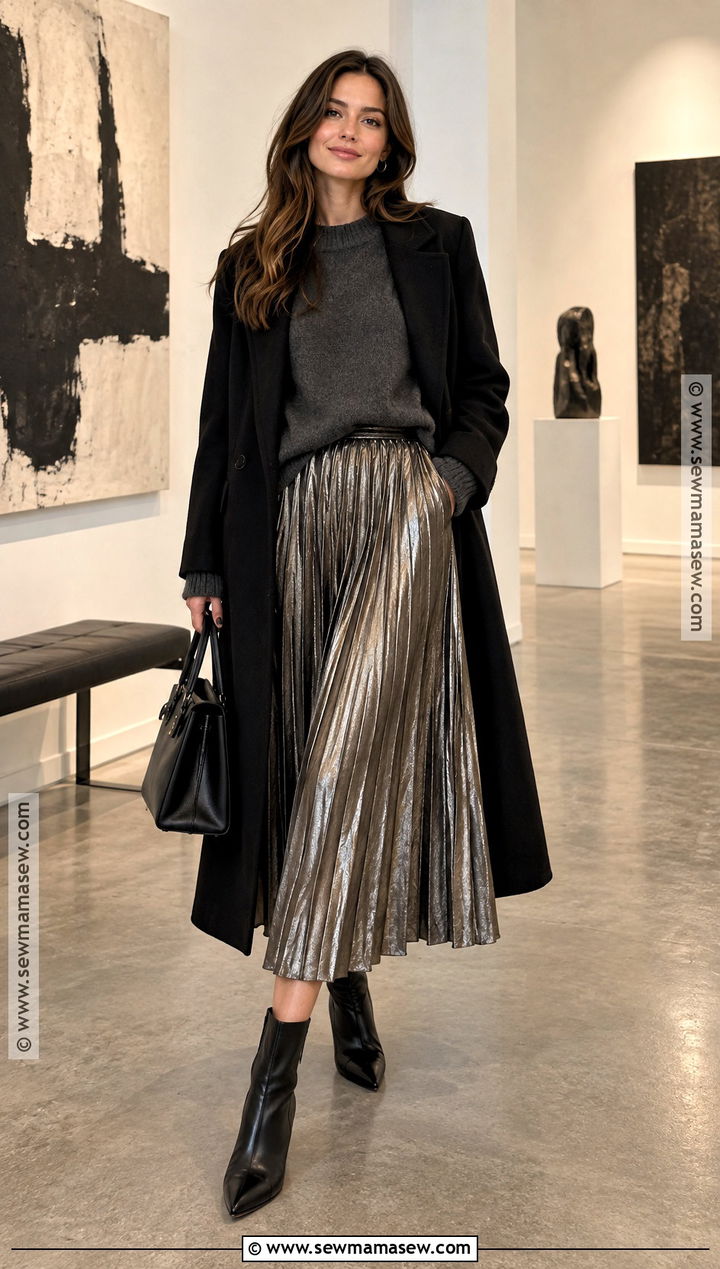 Metallic Skirt And Oversized Sweater Autumn Night Out Outfit - 25 autumn outfits night out