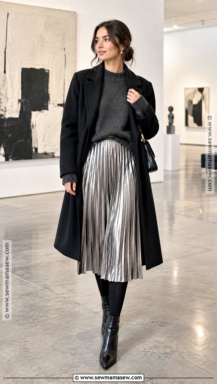 Metallic Skirt And Oversized Sweater Outfit - 15 fall winter 2026 outfits