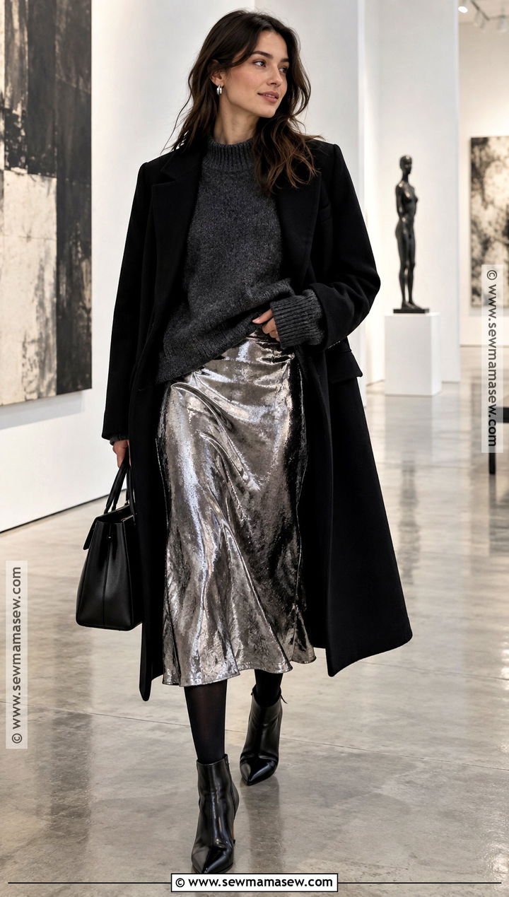 Metallic Skirt And Wool Sweater Outfit - 20 autumn winter 2026 fashion trends