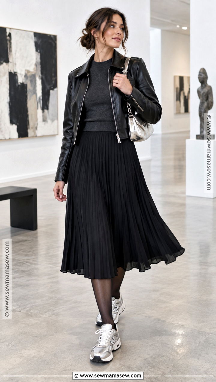 Metallic Sneakers With a Midi Skirt - 20 Fall Sneaker Outfits for Women