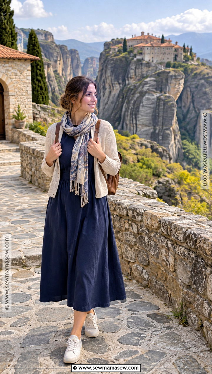 Meteora Monastery Outfit For Fall - 15 Greece Travel Outfits Fall