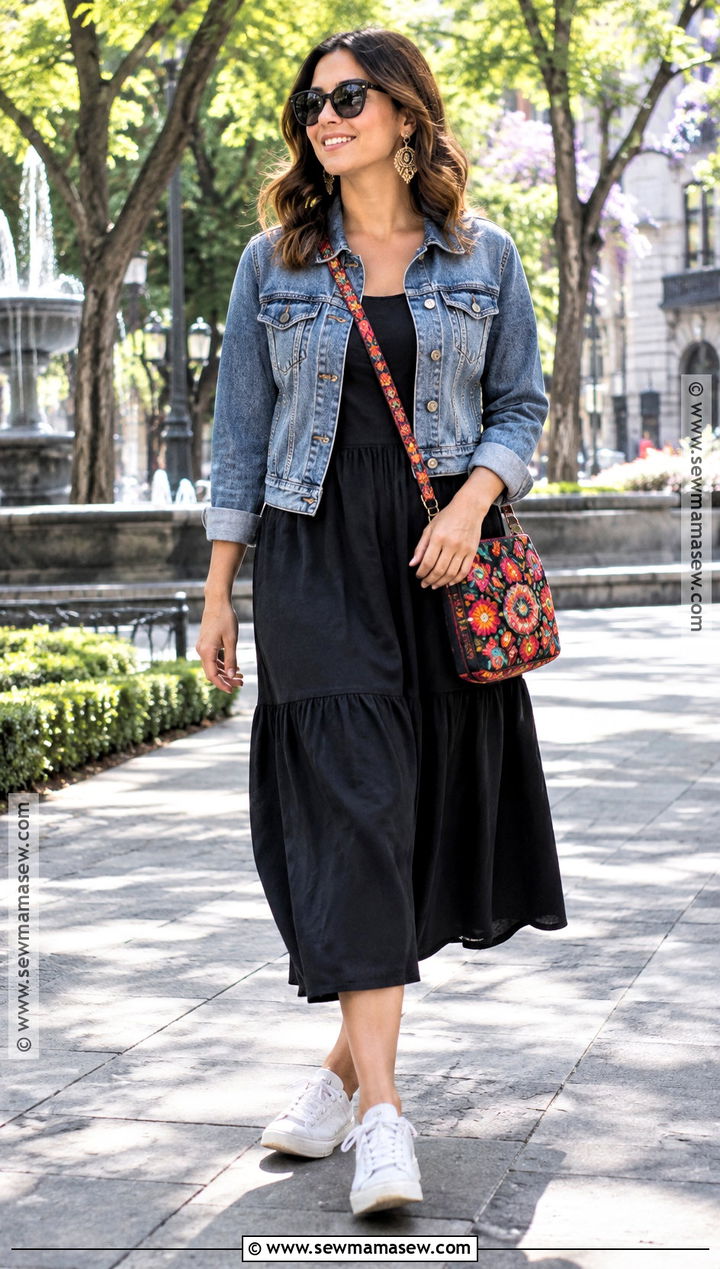 Mexico City Denim Jacket And Black Dress Outfit - 15 Mexico City Fall Fashion Ideas