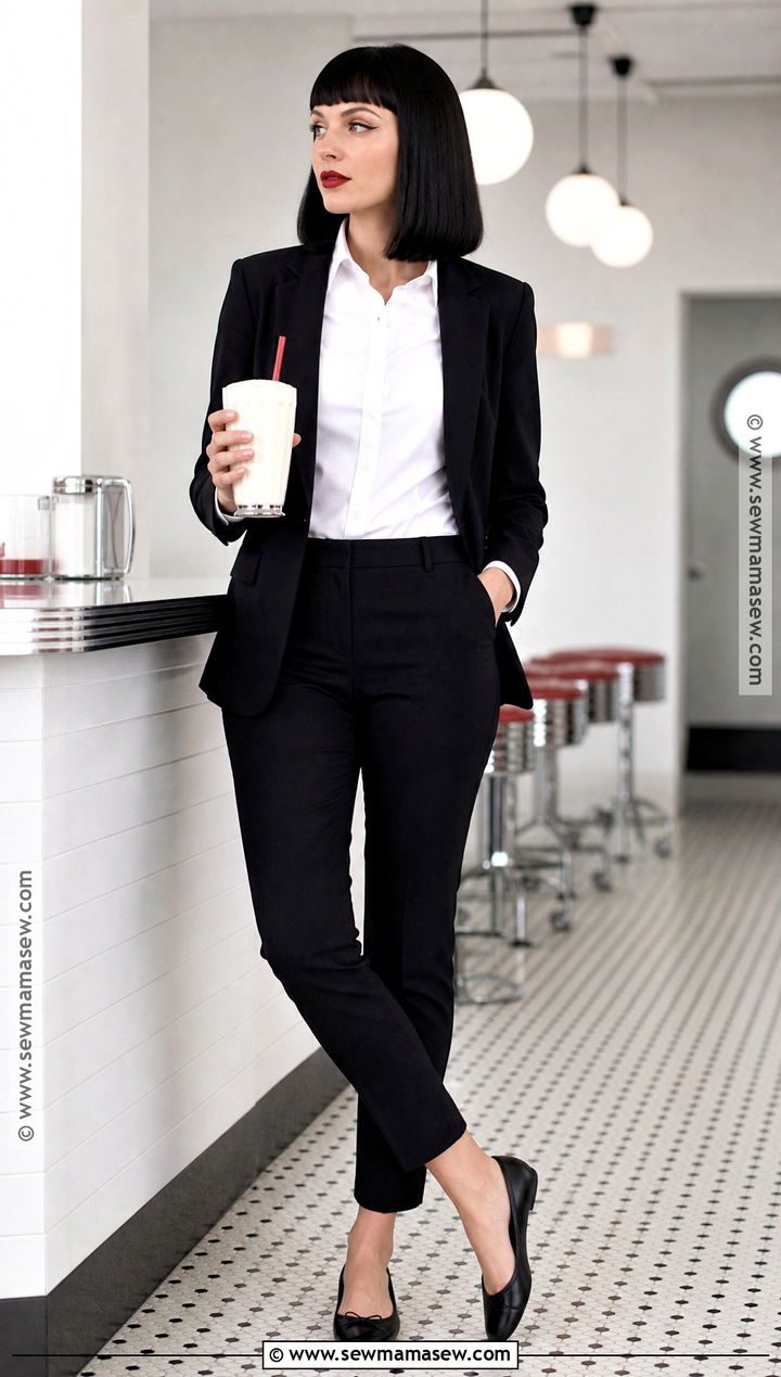 Mia Wallace Black Suit Costume - 30 Iconic Female Movie Characters Costumes