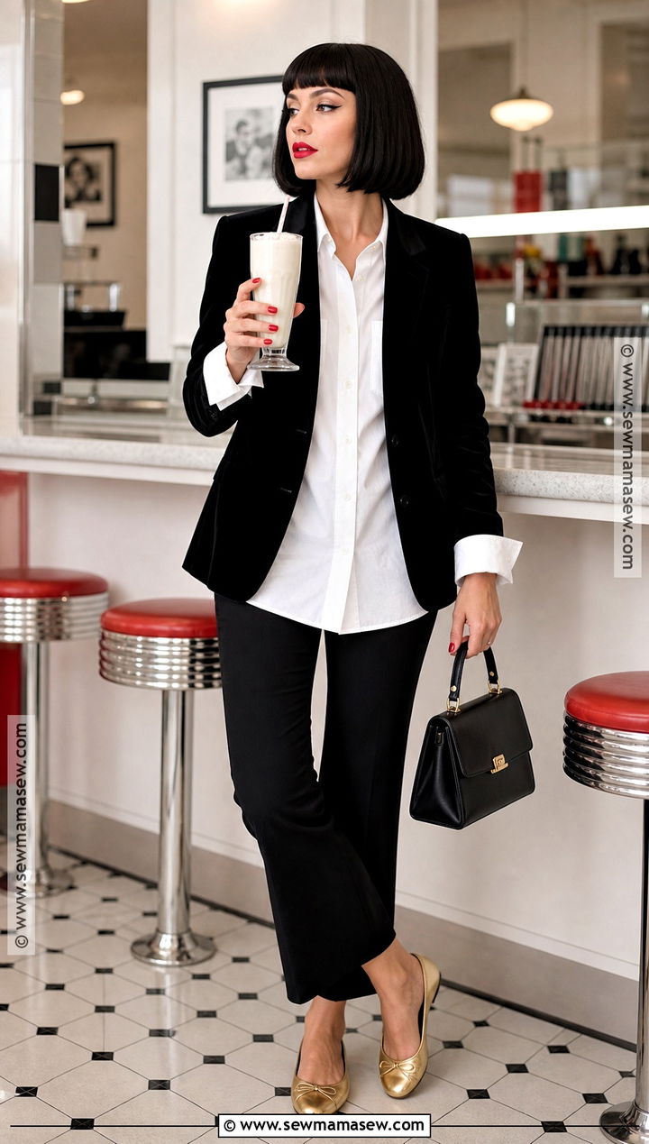 Mia Wallace Dinner Costume With Black Jacket - 45 pulp fiction costume ideas