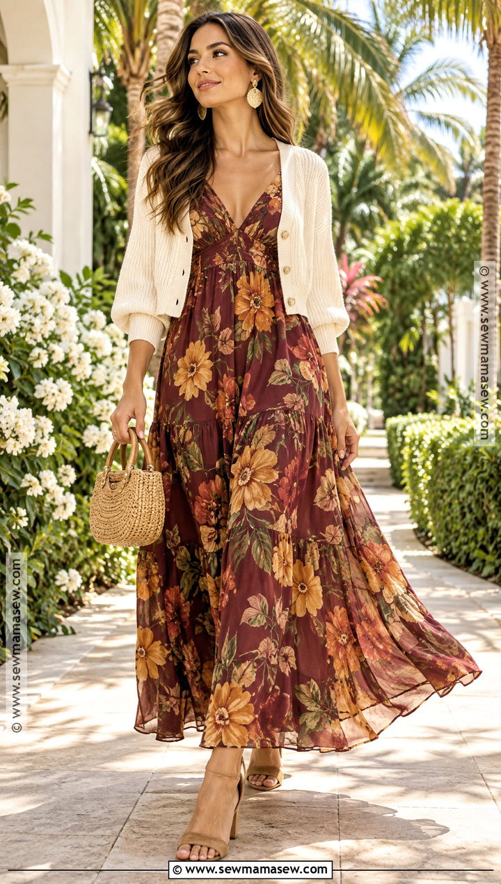 Miami Thanksgiving Floral Maxi Dress and Block Heels Outfit - 15 Thanksgiving Outfit Miami Ideas