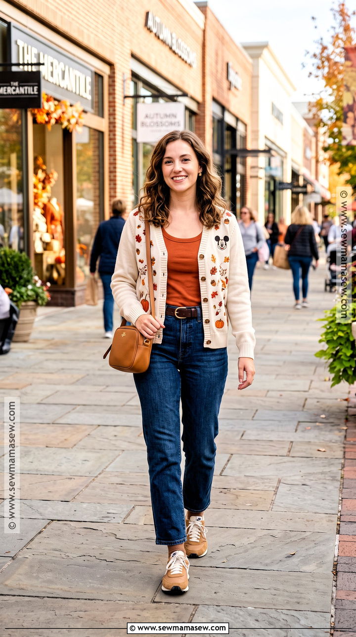 Mickey Cardigan And Straight Leg Jeans - 15 thanksgiving disney outfits