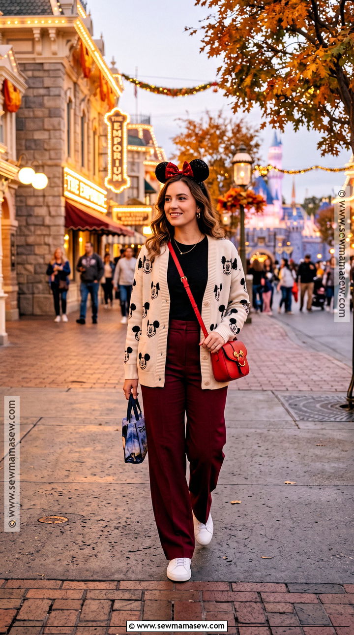 Mickey Cardigan And Wide Leg Pants Outfit - 20 Disney Outfits Women Fall