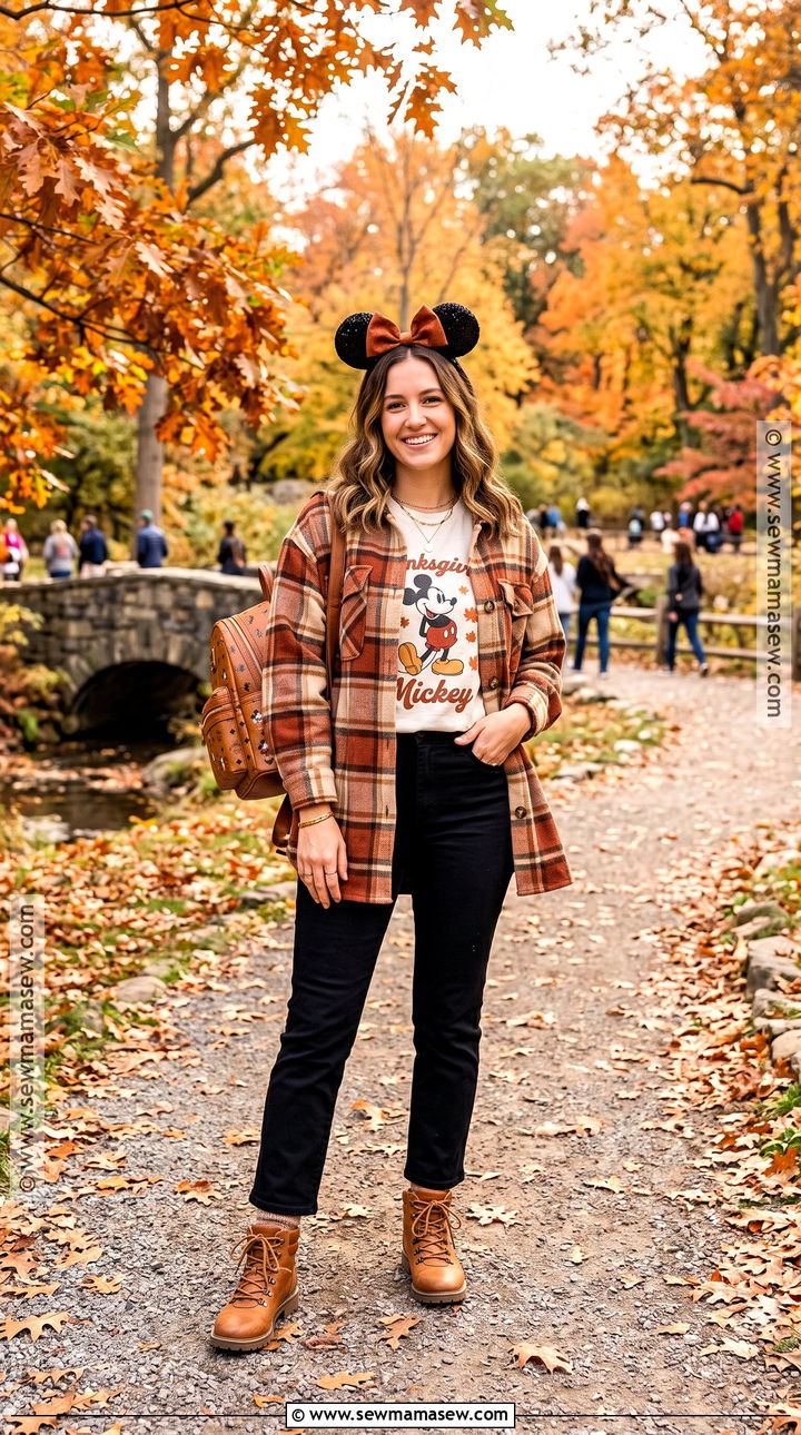 Mickey Flannel Shacket And Black Jeans - 15 thanksgiving disney outfits