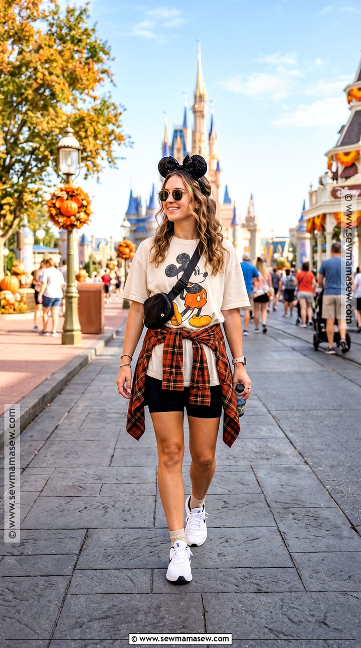Mickey Graphic Tee And Biker Shorts Disney World Fall Outfit - 20 Disney World Outfits Fall