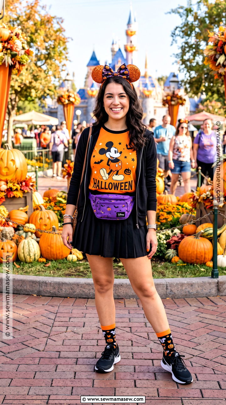 Mickey Halloween Shirt And Tennis Skirt Fall Outfit - 20 Disney World Outfits Fall
