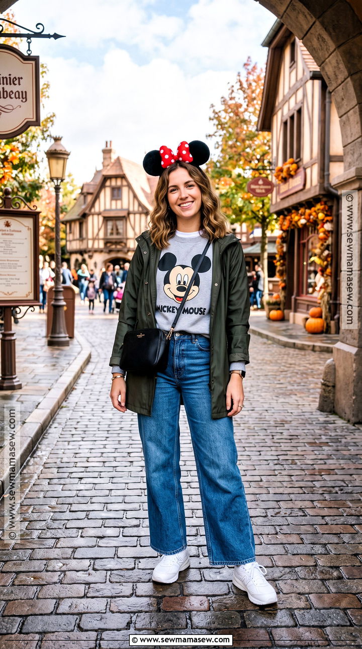Mickey Sweatshirt With Wide Leg Jeans - 20 Disney Paris Outfits Autumn
