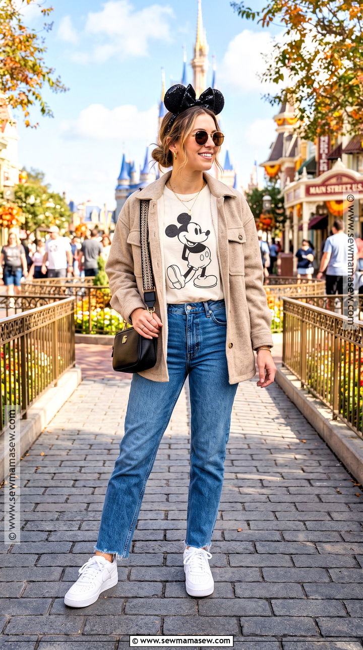 Mickey T Shirt With Straight Leg Jeans - 15 disney mom outfit fall ideas